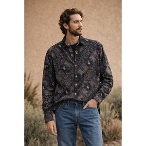 Wrangler Blues Men Paisley Rodeo Cowboy Pearl Snap Western Shirt Black LS3111X M